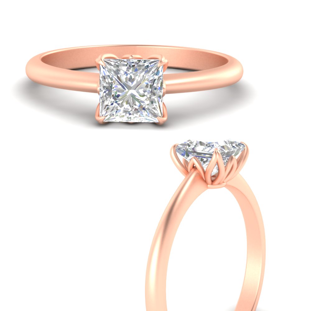 Princess Cut Cathedral Ring With Floral Head