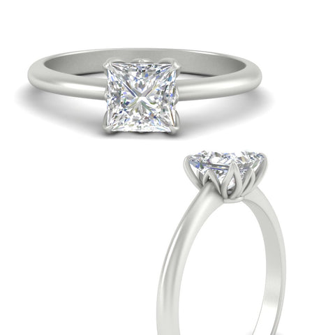 Princess Cut Cathedral Ring With Floral Head