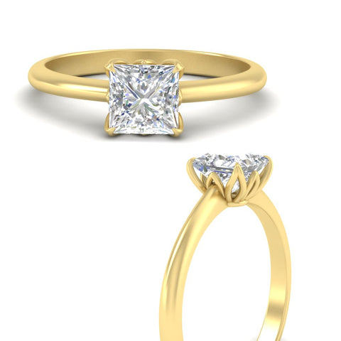 Princess Cut Cathedral Ring With Floral Head