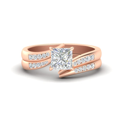 Princess Cut Swirl Channel Bridal Wedding Set