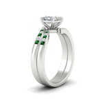 Load image into Gallery viewer, princess-cut-swirl-channel-diamond-bridal-set-with-emerald-in-white-gold-FDENS4028PRGEMGR-NL-WG.jpg
