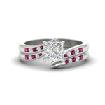 Load image into Gallery viewer, princess-cut-swirl-channel-diamond-bridal-set-with-pink-sapphire-in-white-gold-FDENS4028PRGSADRPI-NL-WG.jpg
