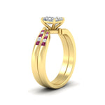 Load image into Gallery viewer, princess-cut-swirl-channel-diamond-bridal-set-with-pink-sapphire-in-yellow-gold-FDENS4028PRGSADRPI-NL-YG.jpg
