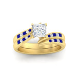 Load image into Gallery viewer, princess-cut-swirl-channel-diamond-bridal-set-with-sapphire-in-yellow-gold-FDENS4028PRGSABL-NL-YG.jpg

