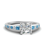 Load image into Gallery viewer, princess-cut-swirl-engraved-channel-accent-diamond-engagement-ring-with-blue-topaz-in-FD122866PRRGICBLTO-NL-WG
