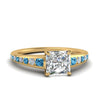 Load image into Gallery viewer, princess-cut-swirl-engraved-channel-accent-diamond-engagement-ring-with-blue-topaz-in-FD122866PRRGICBLTO-NL-YG
