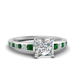 Load image into Gallery viewer, princess-cut-swirl-engraved-channel-accent-diamond-engagement-ring-with-emerald-in-FD122866PRRGEMGR-NL-WG
