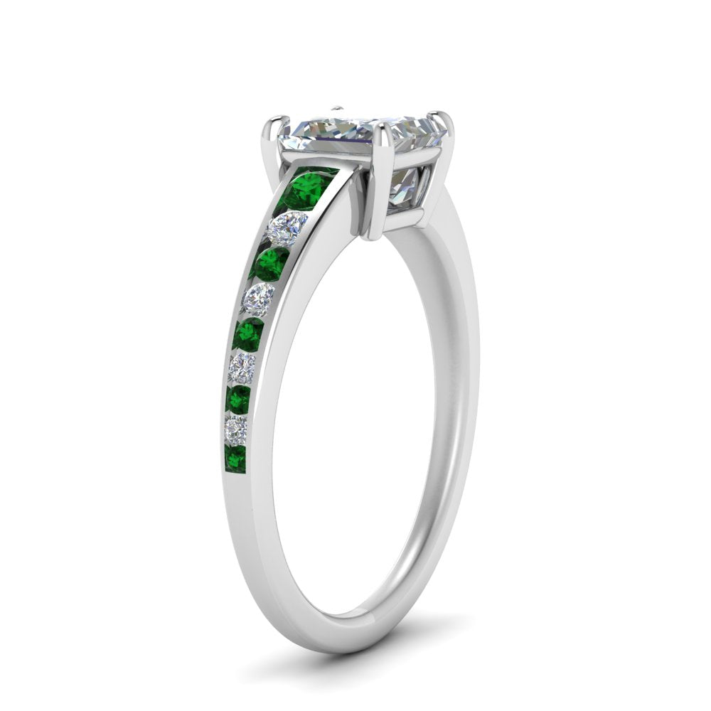 princess-cut-swirl-engraved-channel-accent-diamond-engagement-ring-with-emerald-in-FD122866PRRGEMGR-NL-WG