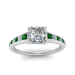 Load image into Gallery viewer, princess-cut-swirl-engraved-channel-accent-diamond-engagement-ring-with-emerald-in-FD122866PRRGEMGR-NL-WG
