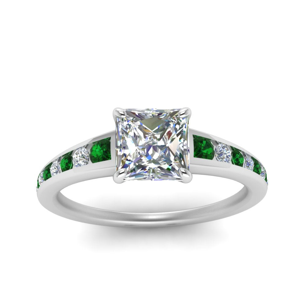 princess-cut-swirl-engraved-channel-accent-diamond-engagement-ring-with-emerald-in-FD122866PRRGEMGR-NL-WG