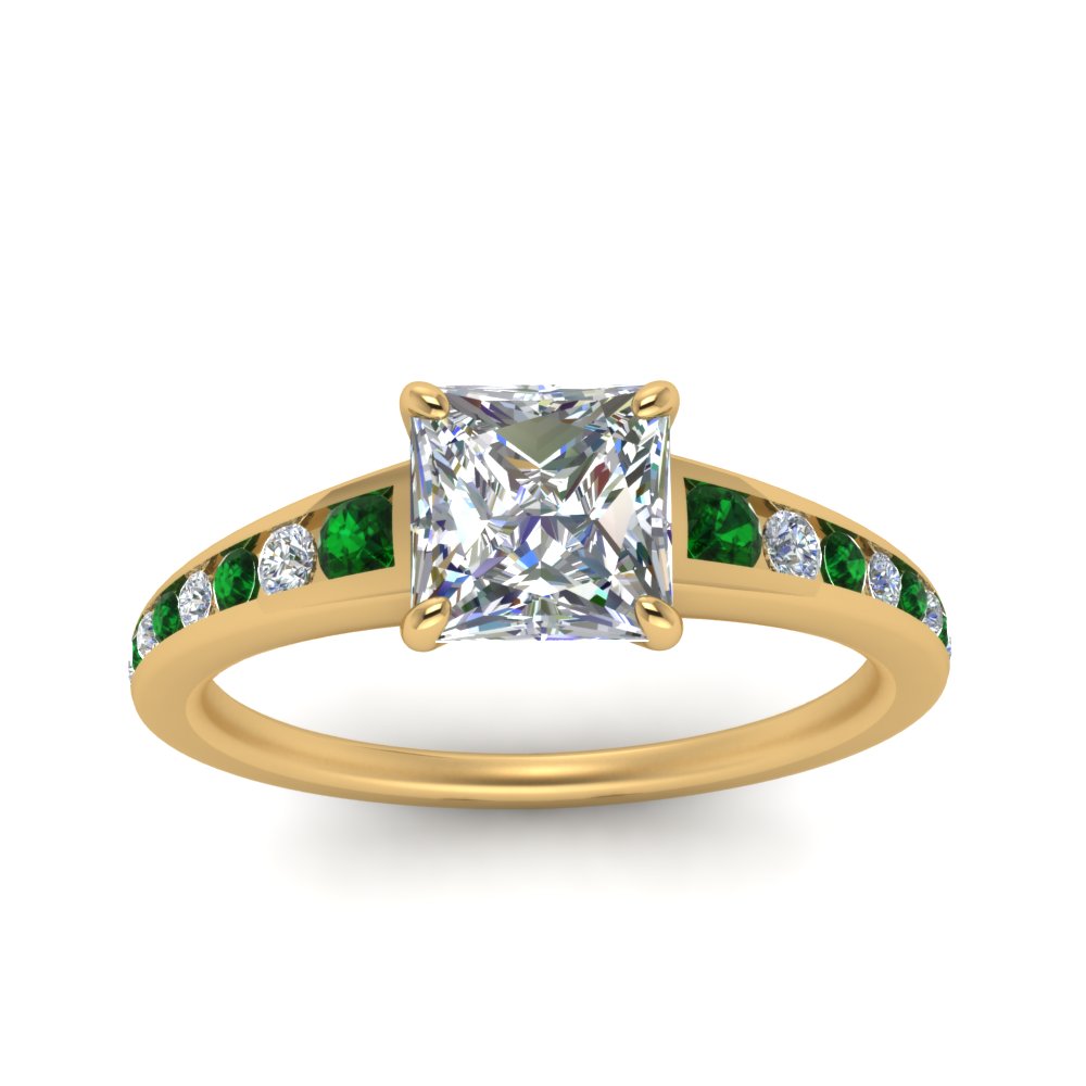 princess-cut-swirl-engraved-channel-accent-diamond-engagement-ring-with-emerald-in-FD122866PRRGEMGR-NL-YG
