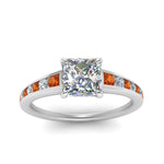 Load image into Gallery viewer, princess-cut-swirl-engraved-channel-accent-diamond-engagement-ring-with-orange-sapphire-in-FD122866PRRGSAOR-NL-WG
