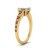 Load image into Gallery viewer, princess-cut-swirl-engraved-channel-accent-diamond-engagement-ring-with-orange-sapphire-in-FD122866PRRGSAOR-NL-YG