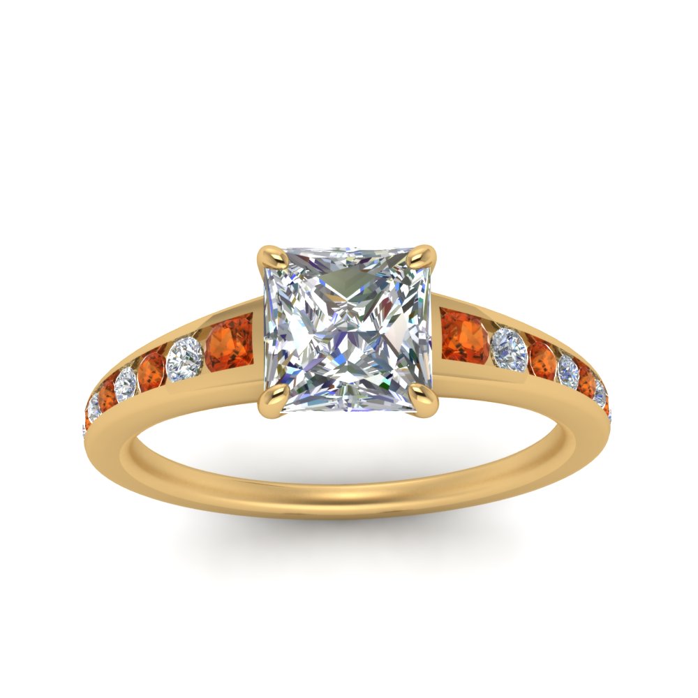 princess-cut-swirl-engraved-channel-accent-diamond-engagement-ring-with-orange-sapphire-in-FD122866PRRGSAOR-NL-YG
