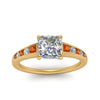 Load image into Gallery viewer, princess-cut-swirl-engraved-channel-accent-diamond-engagement-ring-with-orange-sapphire-in-FD122866PRRGSAOR-NL-YG