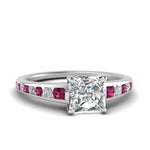 Load image into Gallery viewer, princess-cut-swirl-engraved-channel-accent-diamond-engagement-ring-with-pink-sapphire-in-FD122866PRRGSADRPI-NL-WG
