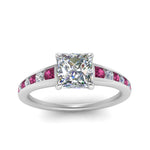 Load image into Gallery viewer, princess-cut-swirl-engraved-channel-accent-diamond-engagement-ring-with-pink-sapphire-in-FD122866PRRGSADRPI-NL-WG
