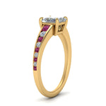 Load image into Gallery viewer, princess-cut-swirl-engraved-channel-accent-diamond-engagement-ring-with-pink-sapphire-in-FD122866PRRGSADRPI-NL-YG
