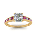 Thumbnail 62 - princess-cut-swirl-engraved-channel-accent-diamond-engagement-ring-with-pink-sapphire-in-FD122866PRRGSADRPI-NL-YG