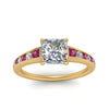 Load image into Gallery viewer, princess-cut-swirl-engraved-channel-accent-diamond-engagement-ring-with-pink-sapphire-in-FD122866PRRGSADRPI-NL-YG