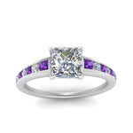 Load image into Gallery viewer, princess-cut-swirl-engraved-channel-accent-diamond-engagement-ring-with-purple-topaz-in-FD122866PRRGVITO-NL-WG
