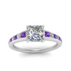 Load image into Gallery viewer, princess-cut-swirl-engraved-channel-accent-diamond-engagement-ring-with-purple-topaz-in-FD122866PRRGVITO-NL-WG