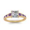 Load image into Gallery viewer, princess-cut-swirl-engraved-channel-accent-diamond-engagement-ring-with-purple-topaz-in-FD122866PRRGVITO-NL-YG