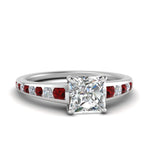 Load image into Gallery viewer, princess-cut-swirl-engraved-channel-accent-diamond-engagement-ring-with-ruby-in-FD122866PRRGRUDR-NL-WG
