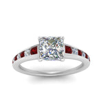 Load image into Gallery viewer, princess-cut-swirl-engraved-channel-accent-diamond-engagement-ring-with-ruby-in-FD122866PRRGRUDR-NL-WG
