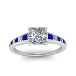 Load image into Gallery viewer, princess-cut-swirl-engraved-channel-accent-diamond-engagement-ring-with-sapphire-in-FD122866PRRGSABL-NL-WG
