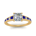 Load image into Gallery viewer, princess-cut-swirl-engraved-channel-accent-diamond-engagement-ring-with-sapphire-in-FD122866PRRGSABL-NL-YG
