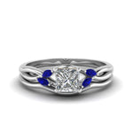 Load image into Gallery viewer, princess-cut-twisted-diamond-ring-with-matching-curved-band-with-blue-sapphire-in-14K-white-gold-FD8300PRGSABL-NL-WG.jpg

