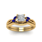 Load image into Gallery viewer, princess-cut-twisted-diamond-ring-with-matching-curved-band-with-blue-sapphire-in-14K-yellow-gold-FD8300PRGSABL-NL-YG.jpg
