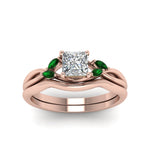 Load image into Gallery viewer, princess-cut-twisted-diamond-ring-with-matching-curved-band-with-emerald-in-14K-rose-gold-FD8300PRGEMGR-NL-RG.jpg
