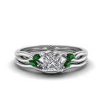 Load image into Gallery viewer, princess-cut-twisted-diamond-ring-with-matching-curved-band-with-emerald-in-14K-white-gold-FD8300PRGEMGR-NL-WG.jpg
