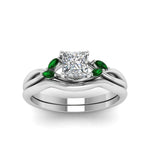 Load image into Gallery viewer, princess-cut-twisted-diamond-ring-with-matching-curved-band-with-emerald-in-14K-white-gold-FD8300PRGEMGR-NL-WG.jpg
