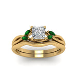Load image into Gallery viewer, princess-cut-twisted-diamond-ring-with-matching-curved-band-with-emerald-in-14K-yellow-gold-FD8300PRGEMGR-NL-YG.jpg
