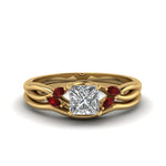 Load image into Gallery viewer, princess-cut-twisted-diamond-ring-with-matching-curved-band-with-ruby-in-14K-yellow-gold-FD8300PRGRUDR-NL-YG.jpg

