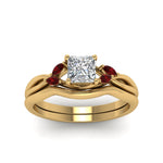 Load image into Gallery viewer, princess-cut-twisted-diamond-ring-with-matching-curved-band-with-ruby-in-14K-yellow-gold-FD8300PRGRUDR-NL-YG.jpg
