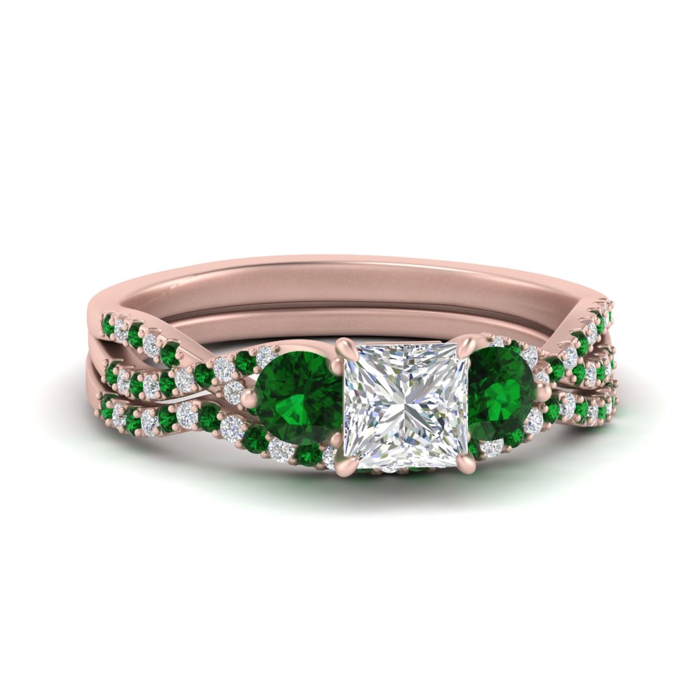 princess-cut-twisted-floral-prong-emerald-wedding-set-in-rose-gold-FD10257PRGEMGR-NL-RG?v=1756360051