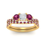 Load image into Gallery viewer, princess-cut-twisted-floral-prong-pink-sapphire-wedding-set-in-yellow-gold-FD10257PRGSADRPI-ANGLE5-NL-YG?v=1756360051

