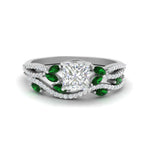 Load image into Gallery viewer, princess-cut-twisted-vine-luxury-emerald-bridal-ring-set-in-white-gold-FDENR3211PRGEMGRANGLE3-NL-WG