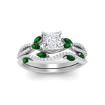 Load image into Gallery viewer, princess-cut-twisted-vine-luxury-emerald-bridal-ring-set-in-white-gold-FDENR3211PRGEMGRANGLE3-NL-WG

