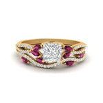 Load image into Gallery viewer, princess-cut-twisted-vine-luxury-pink-sapphire-bridal-ring-set-in-yellow-gold-FDENR3211PRGSADRPIANGLE3-NL-YG