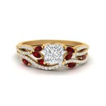 Load image into Gallery viewer, princess-cut-twisted-vine-luxury-ruby-bridal-ring-set-in-yellow-gold-FDENR3211PRGRUDRANGLE3-NL-YG