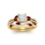 Load image into Gallery viewer, princess-cut-twisted-vine-luxury-ruby-bridal-ring-set-in-yellow-gold-FDENR3211PRGRUDRANGLE3-NL-YG