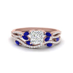 Load image into Gallery viewer, princess-cut-twisted-vine-luxury-sapphire-bridal-ring-set-in-rose-gold-FDENR3211PRGSABLANGLE3-NL-RG
