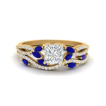 Load image into Gallery viewer, princess-cut-twisted-vine-luxury-sapphire-bridal-ring-set-in-yellow-gold-FDENR3211PRGSABLANGLE3-NL-YG
