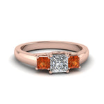 Load image into Gallery viewer, princess-cut-u-prong-three-stone-diamond-engagement-ring-with-orange-sapphire-in-14K-rose-gold-FDENR578PRRGSAOR-NL-RG
