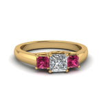 Load image into Gallery viewer, princess-cut-u-prong-three-stone-diamond-engagement-ring-with-pink-sapphire-in-14K-yellow-gold-FDENR578PRRGSADRPI-NL-YG
